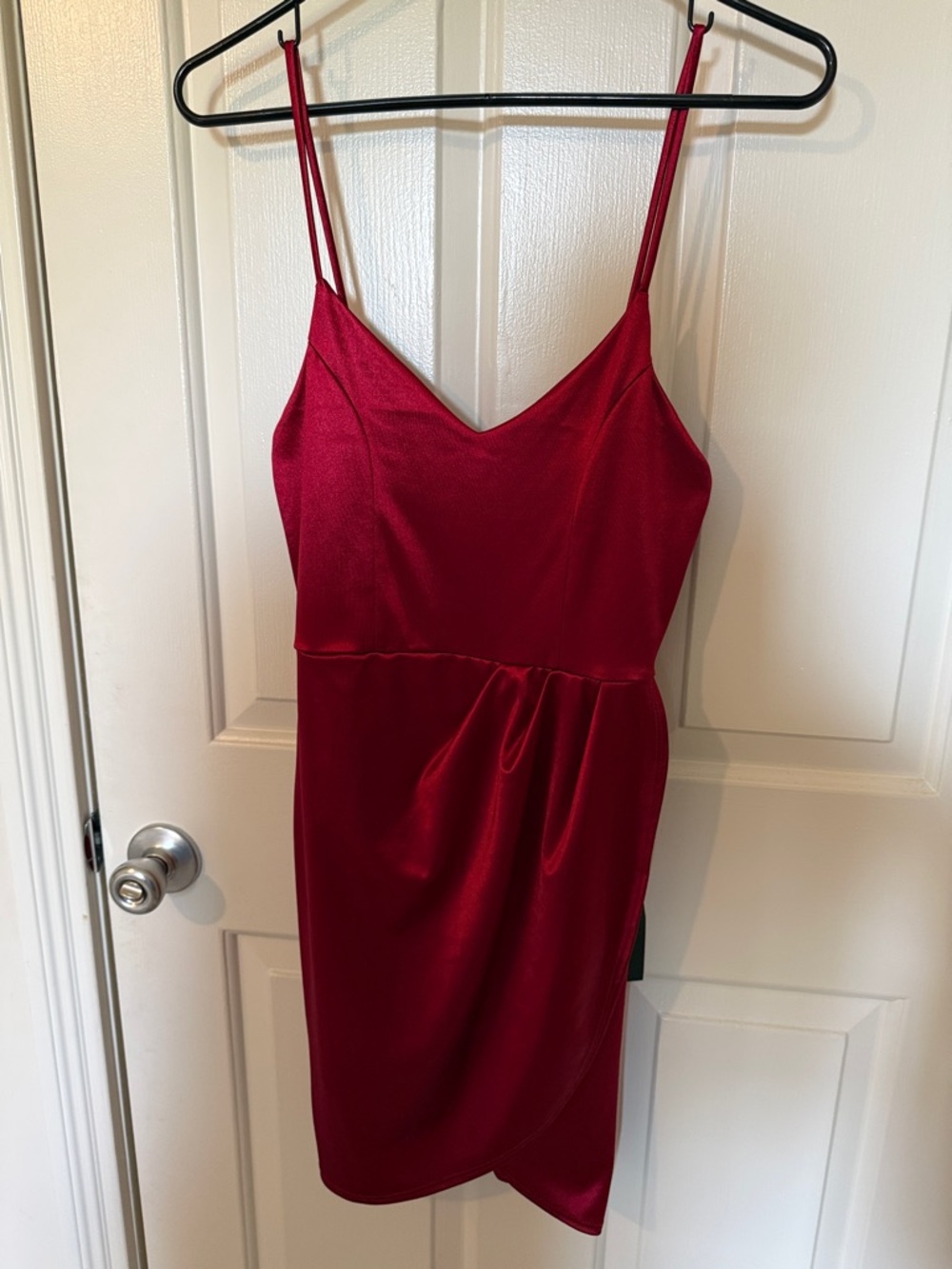 Lulu's Red Satin Spaghetti Strap Mini Dress